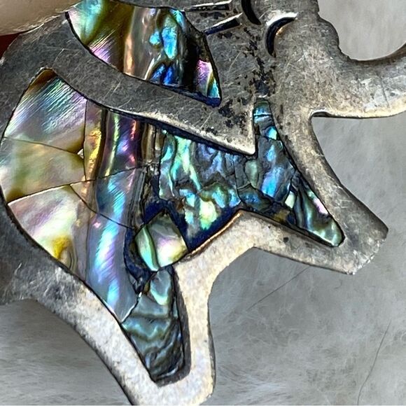 Sterling Silver Mexico Elephant Pin With Abalone Inlay - Picture 4 of 7